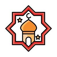 eid mubarak islamic religious mosque line and fill icon vector