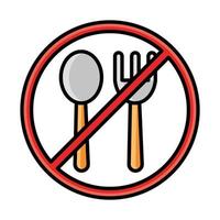 fork and spoon with forbidden sign line and fill style icon vector