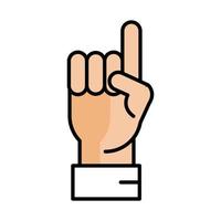 hand raised with index finger pointing line and fill style icon vector