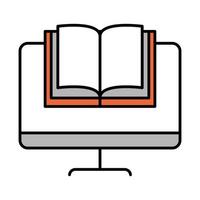 online education computer book lesson website and mobile training courses line and fill icon vector