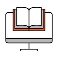 educación en línea libro de computadora lección sitio web y cursos de capacitación móvil línea e ícono de relleno vector