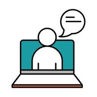 online education computer teacher talking website and mobile training courses line and fill icon vector