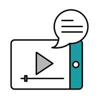 online education smartphone video talking lesson website and mobile training courses line and fill icon vector
