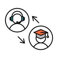 online education feedback teacher and student website and mobile training courses line and fill icon vector