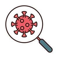 covid 19 prevención de coronavirus virus patógeno análisis de lupa propagación brote pandemia línea e ícono de estilo de relleno vector