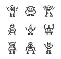 robot technology character artificial machine icons set linear vector