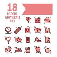 mothers day celebration party event icons set line and fill style icon vector