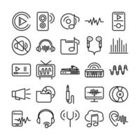 sound audio volume music line style icons set vector