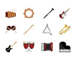 musical instruments string wind percussion icon set isolated icon vector