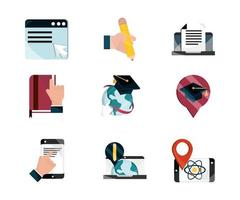 online education study technology school icons set isolated icon shadow vector