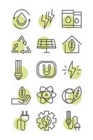 sustainable energy alternative renewable ecology icons set line style icon vector