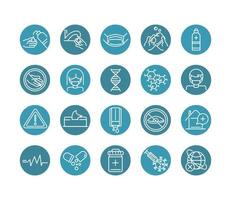 virus covid 19 pandemic respiratory pneumonia disease icons set block line style icon vector