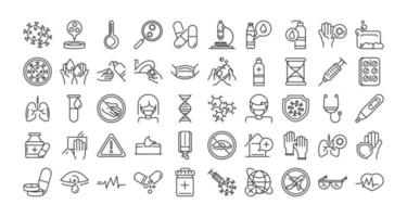 virus covid 19 pandemic respiratory pneumonia disease icons set line style icon vector