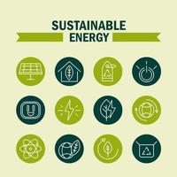 sustainable energy alternative renewable ecology icons set block line style icon vector