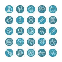 virus covid 19 pandemic respiratory pneumonia disease icons set block line style icon vector