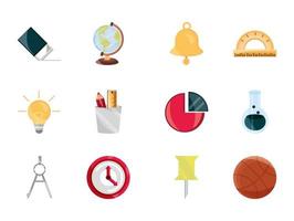 education supply study school stationery icons set isolated icon vector