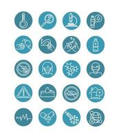 virus covid 19 pandemic respiratory pneumonia disease icons set block line style icon vector