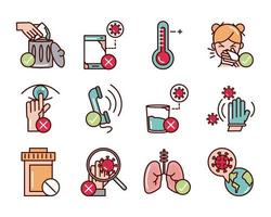 avoid and prevent spread of covid19 icons set line and file icon vector