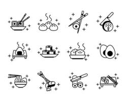 sushi oriental menu icons set line style icon vector