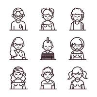 avatar male female men women cartoon character people icons set line style icon vector