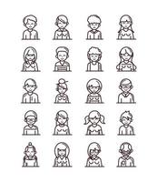 avatar masculino femenino hombres mujeres personaje de dibujos animados personas iconos conjunto icono de estilo de línea vector