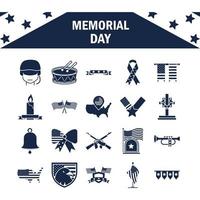 memorial day american national celebration icons set silhouette style icon vector