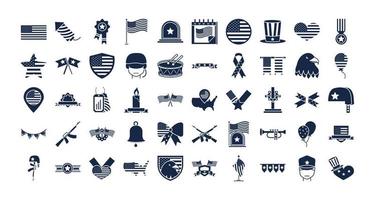 memorial day american national celebration icons set silhouette style icon vector