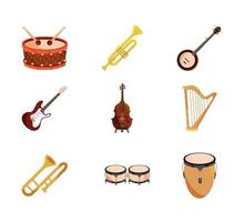 musical instruments string wind percussion icon set isolated icon vector