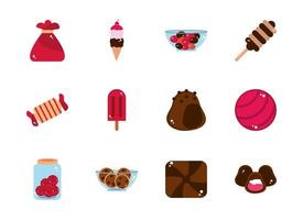 sweet confectionery snack food candy icons collection vector