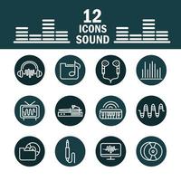 sound audio volume music block style icons set vector