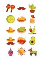 cinco de mayo decoration event mexican icons set vector