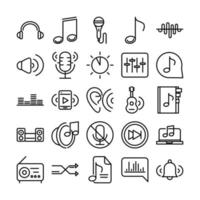 conjunto de iconos de estilo de línea de música de volumen de audio de sonido vector
