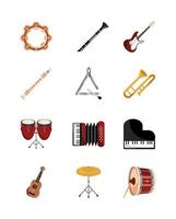 instrumentos musicales cuerda viento percusión conjunto de iconos icono aislado vector