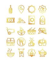 celebration ramadan arabic islamic celebration gradient line icons set vector