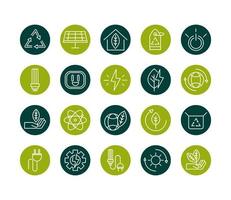 sustainable energy alternative renewable ecology icons set block line style icon vector