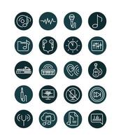 sound audio volume music block style icons set vector