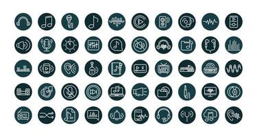 sound audio volume music block style icons set vector