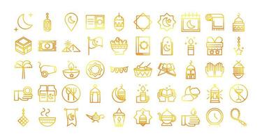 celebration ramadan arabic islamic celebration gradient line icons set vector