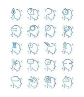 alzheimers disease neurological brain medical condition icons set gradient line vector