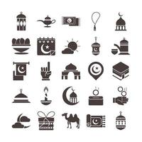 ramadan arabic islamic celebration icon set silhouette style icon vector