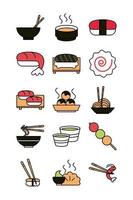 iconos de menú oriental de sushi establecen icono de estilo de línea y relleno vector