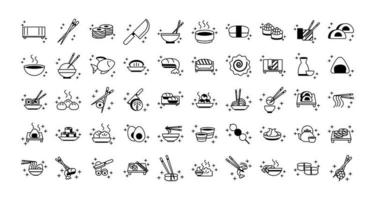 sushi oriental menu icons set line style icon vector