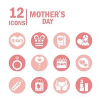 mothers day celebration party event icons set block style vector