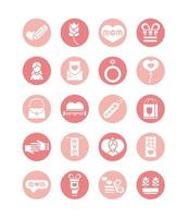 mothers day celebration party event icons set block style vector