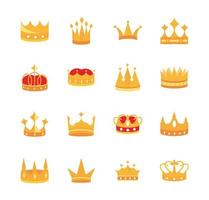 coronas de oro joya autoridad coronación monarquía conjunto de iconos de lujo vector