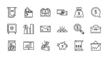 dinero negocio efectivo finanzas icono colección diseño de línea vector