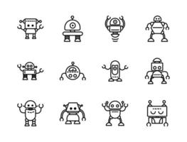 robot technology character artificial machine icons set linear vector