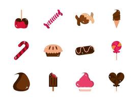 sweet confectionery snack food candy icons collection vector