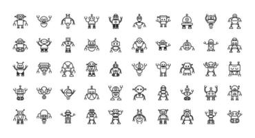 robot technology character artificial machine icons set linear vector