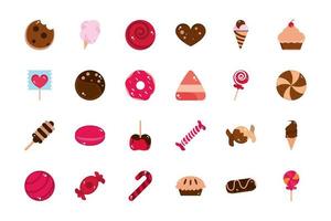 sweet confectionery snack food candy icons collection vector